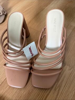 Nine West Pink Strappy Block Heel Mules